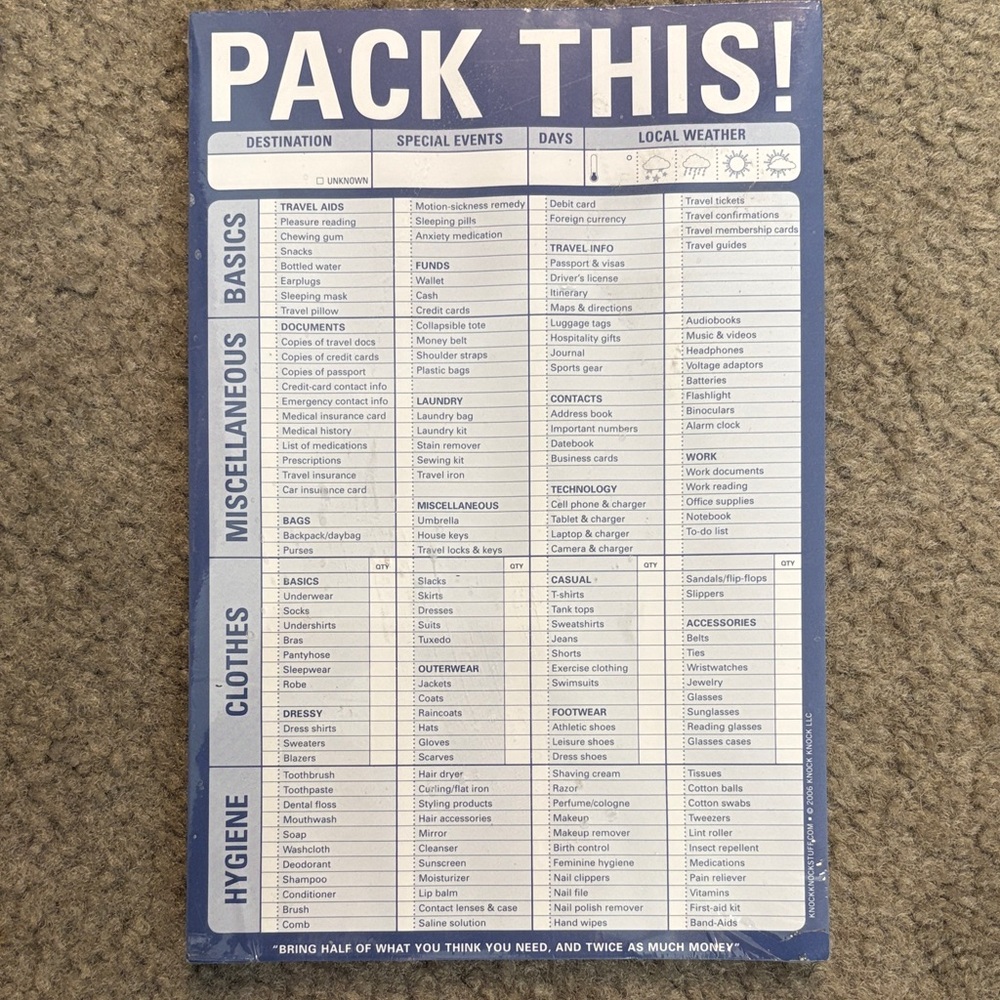 Blue and White Packing Checklist Notepad